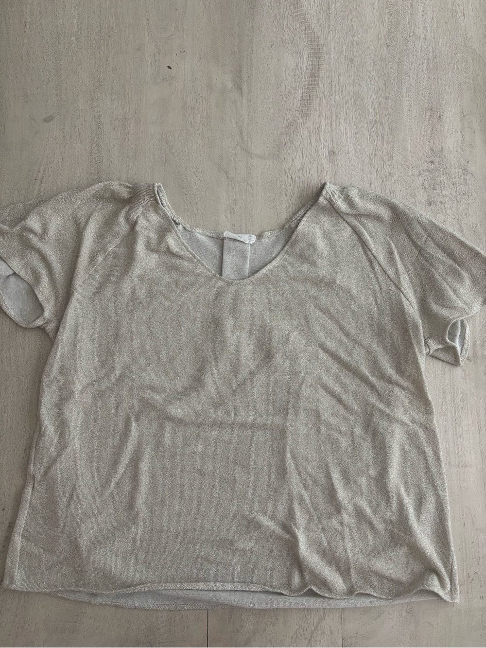 Mango Metallic Cream V-Neck Short Sleeve Top